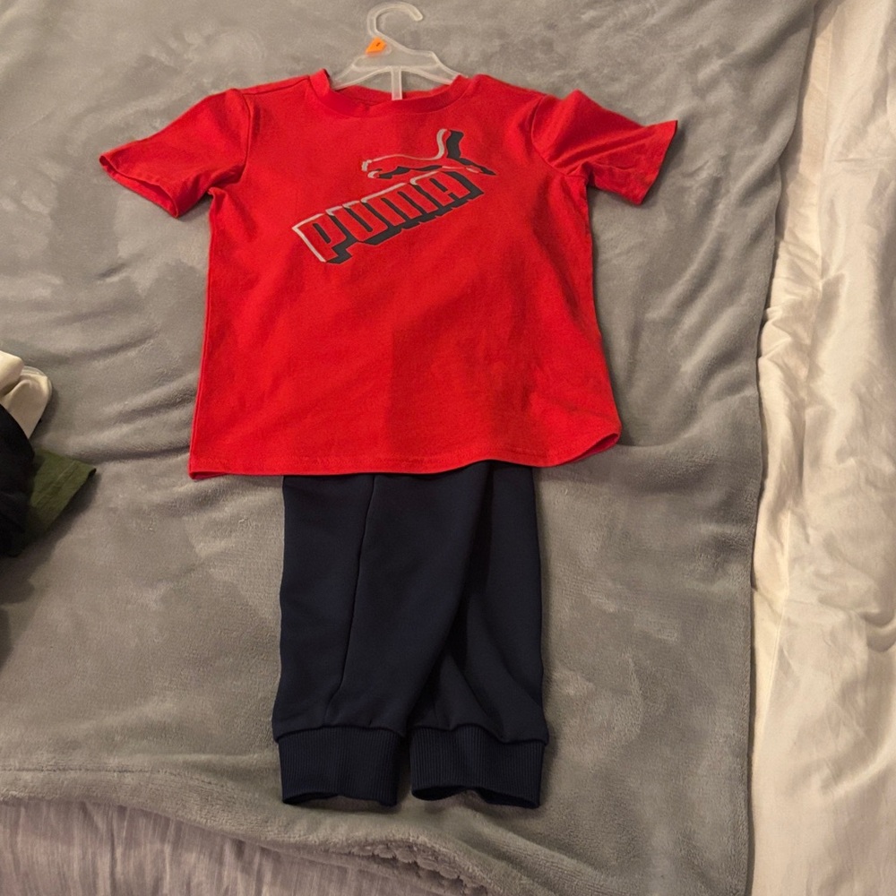 Puma Red Tee and Navy Joggers Set